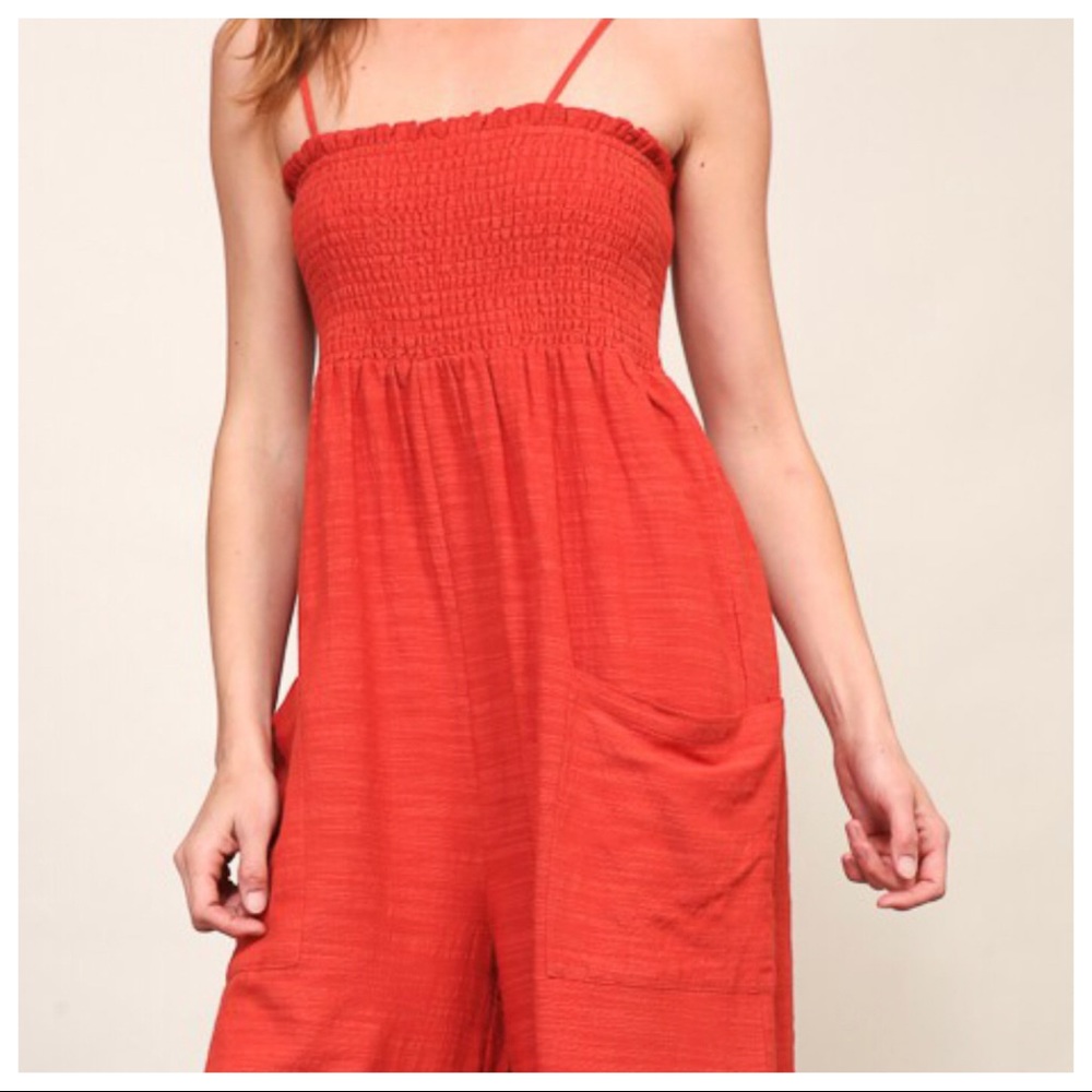 Fabulous wide leg smocked jumpsuit with pockets - Picture 5 of 8